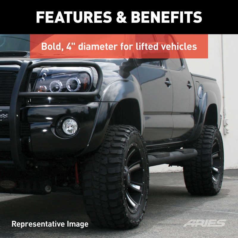 ARIES | Big Step 4" Black Aluminum Round Side Bars - Tundra 2007-2021 ARIES Step Bars