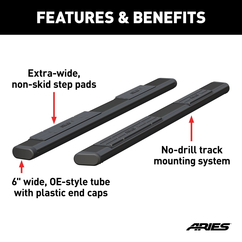 ARIES | 6" x 91" Black Aluminum Oval Side Bars (No Brackets) - Chevrolet / Dodge / Ford 2000-2023