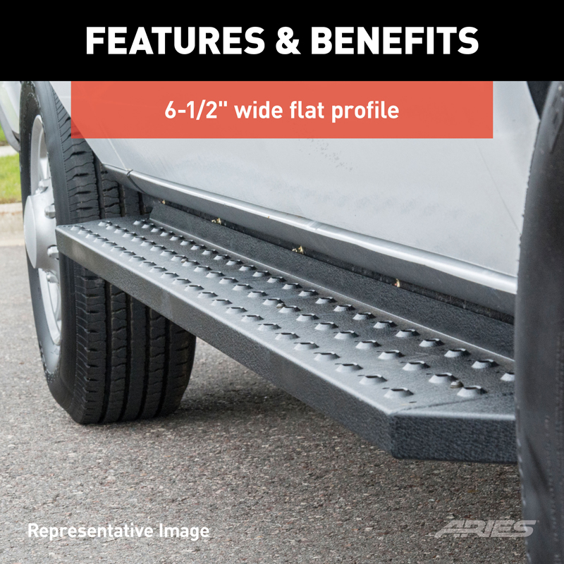 ARIES | RidgeStep 6-1/2" x 91" Black Steel Running Boards (No Brackets) - Chevrolet / Dodge / Ford 2000-2023 ARIES Step Bars