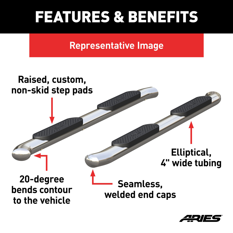 ARIES | 4" Polished Stainless Oval Side Bars - Ram 1500 / 2500 / 3500 2002-2009 ARIES Step Bars