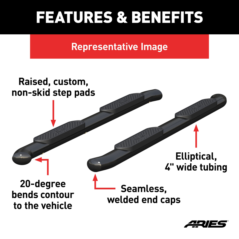 ARIES | 4" Black Steel Oval Side Bars - Ram 1500 / Classic / 2500 / 3500 2009-2022 ARIES Step Bars
