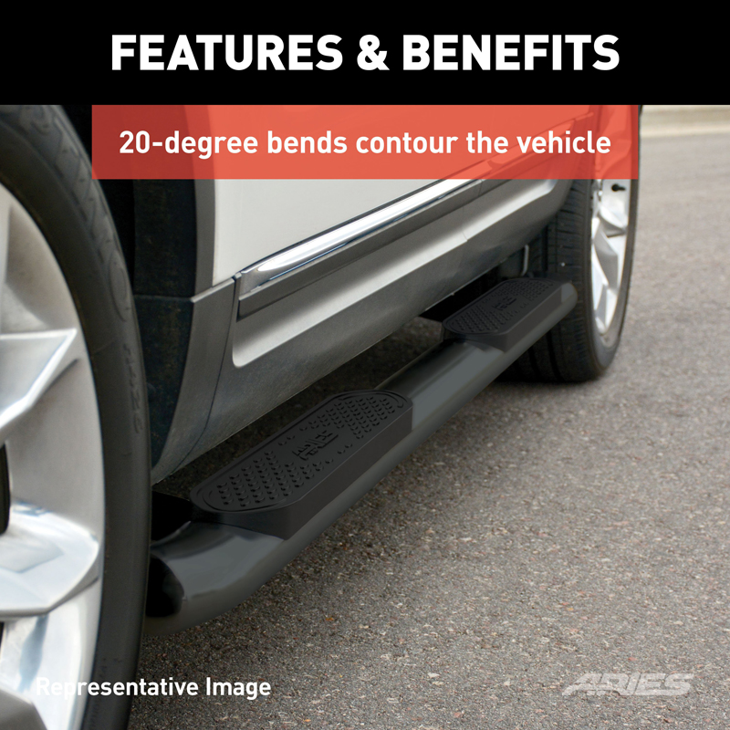 ARIES | 4" Black Steel Oval Side Bars - Ram 1500 2019-2022 ARIES Step Bars