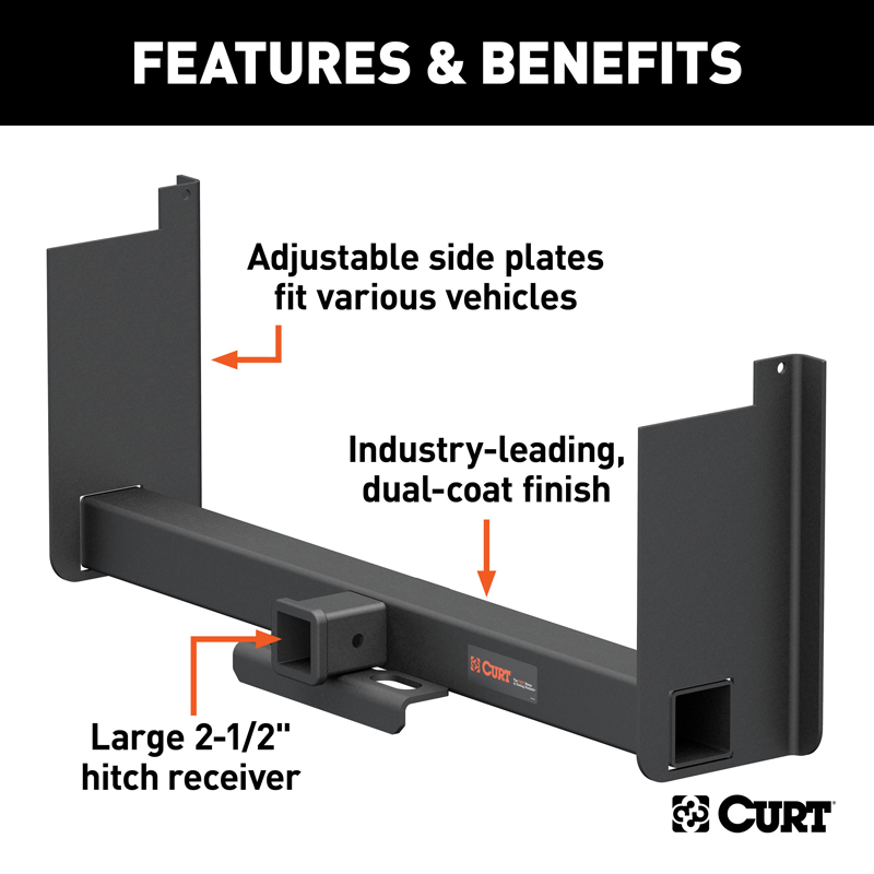 CURT | Universal Weld-On Trailer Hitch, 2-1/2" Receiver (Up to 44" Frames, 18" Drop)