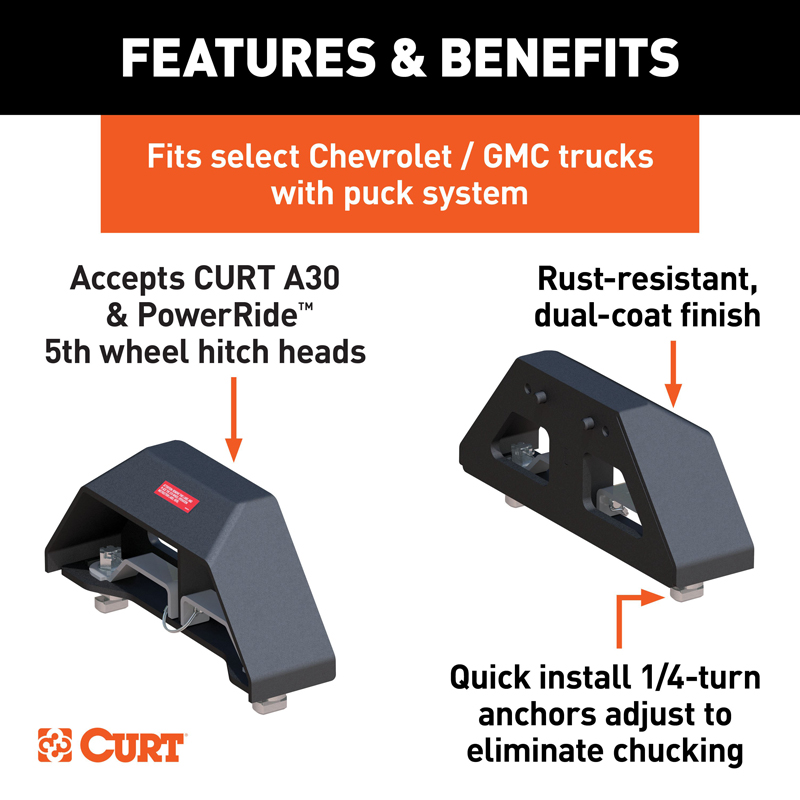 CURT | Puck 5th Wheel Legs - Silverado / Sierra 2500 HD / 3500 HD 6.6L 2020-2023