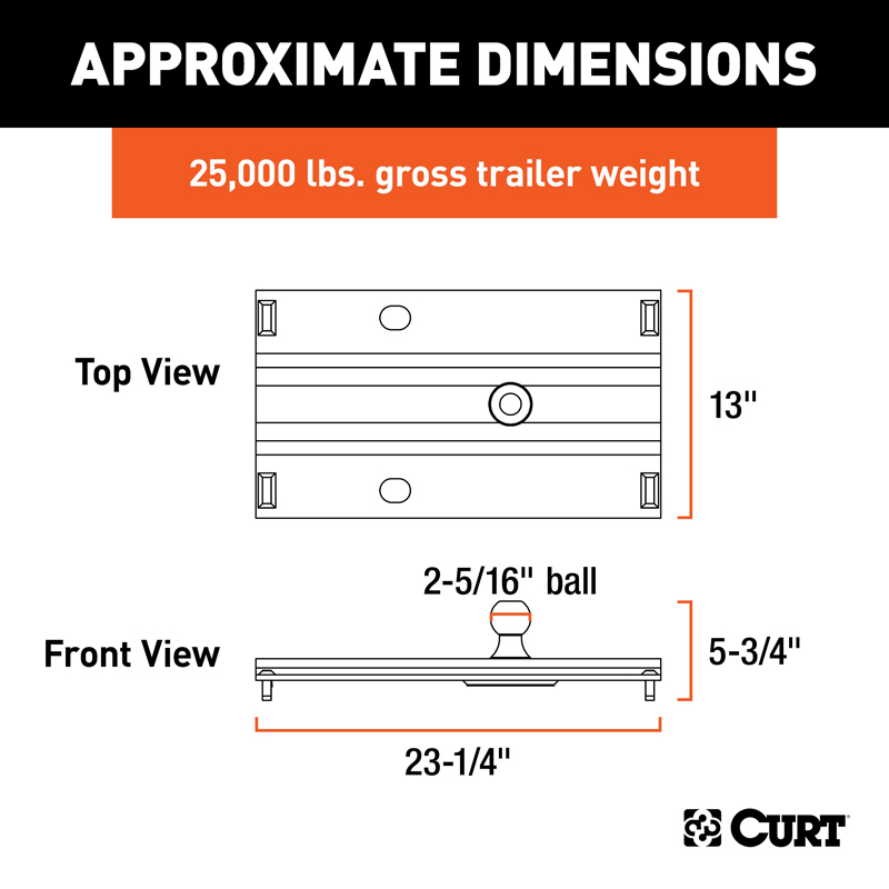 CURT | Bent Plate 5th Wheel Rail Gooseneck Hitch with 2-5/16" Ball, 25K (3" Offset)