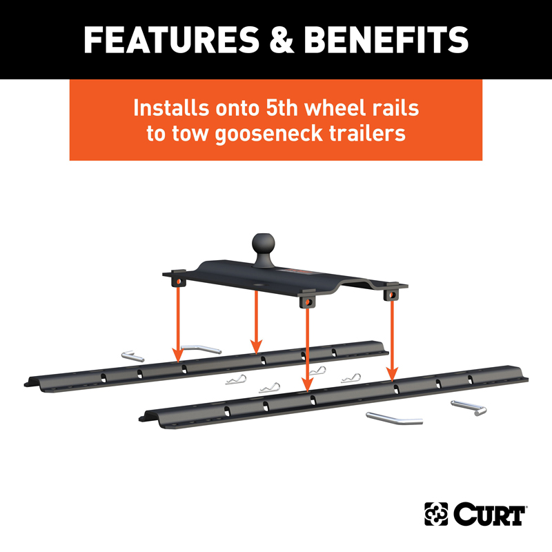 CURT | Bent Plate 5th Wheel Rail Gooseneck Hitch with 2-5/16" Ball, 25K (3" Offset)