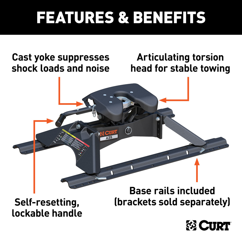 CURT | A25 5th Wheel Hitch with Rails