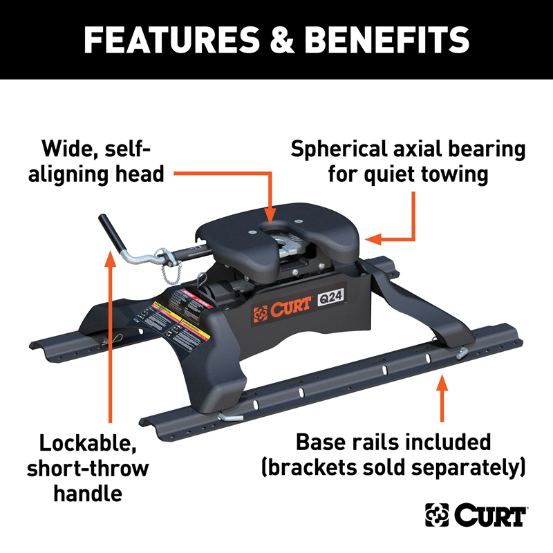 CURT | Q24 5th Wheel Hitch with Base Rails, 24,000 lbs