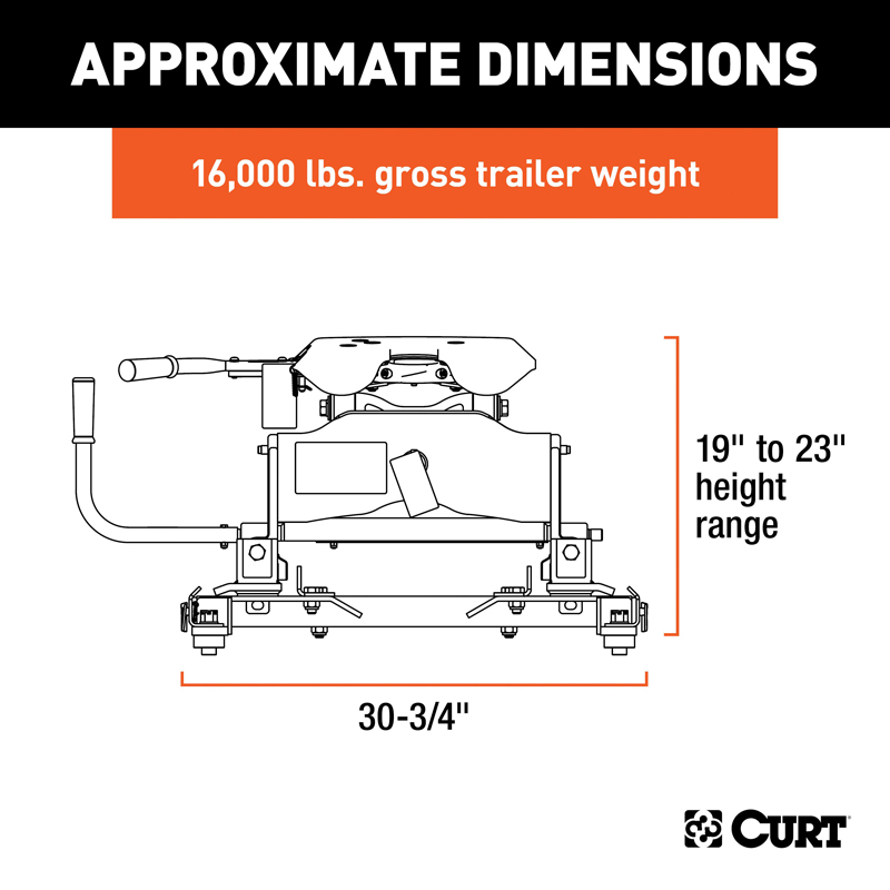 CURT | A16 Sliding 5th Wheel Hitch, 16K - Silverado / Sierra 2500 HD / 3500 HD 6.0L / 6.6L 2016-2019