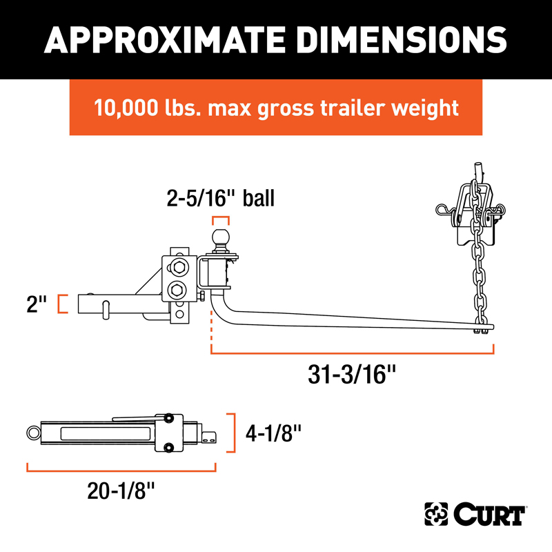CURT | Round Bar Weight Distribution Hitch with Lubrication, Sway Control (8-10K) CURT Weight Distribution