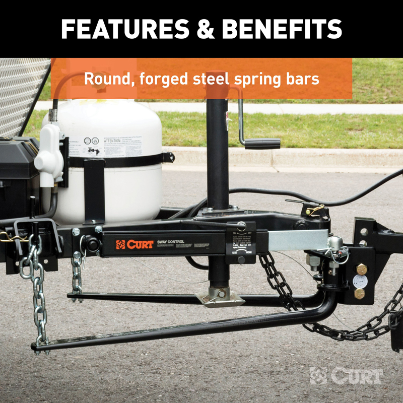 CURT | Round Bar Weight Distribution Hitch with Lubrication, Sway Control (10-14K) CURT Weight Distribution