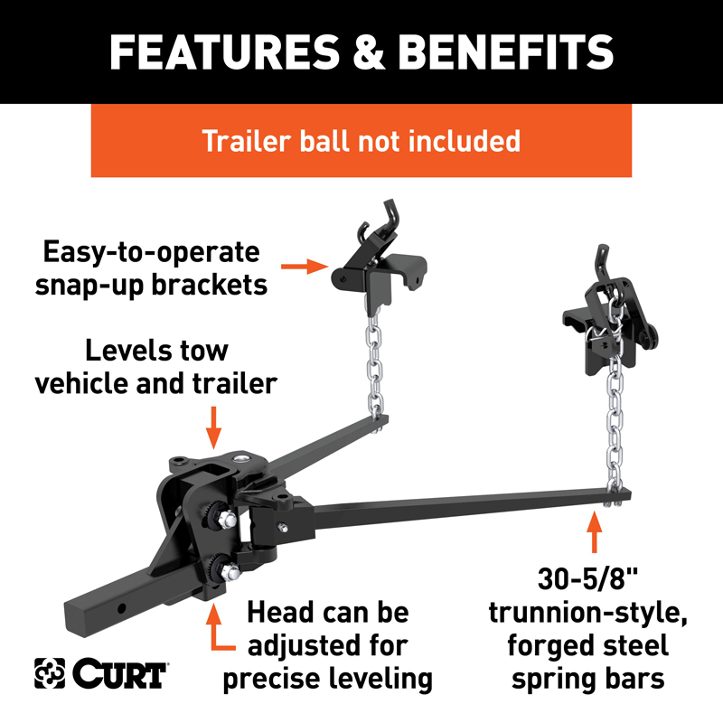 CURT | Long Trunnion Bar Weight Distribution Hitch (8K - 10K lbs., 30-5/8" Bars) CURT Weight Distribution