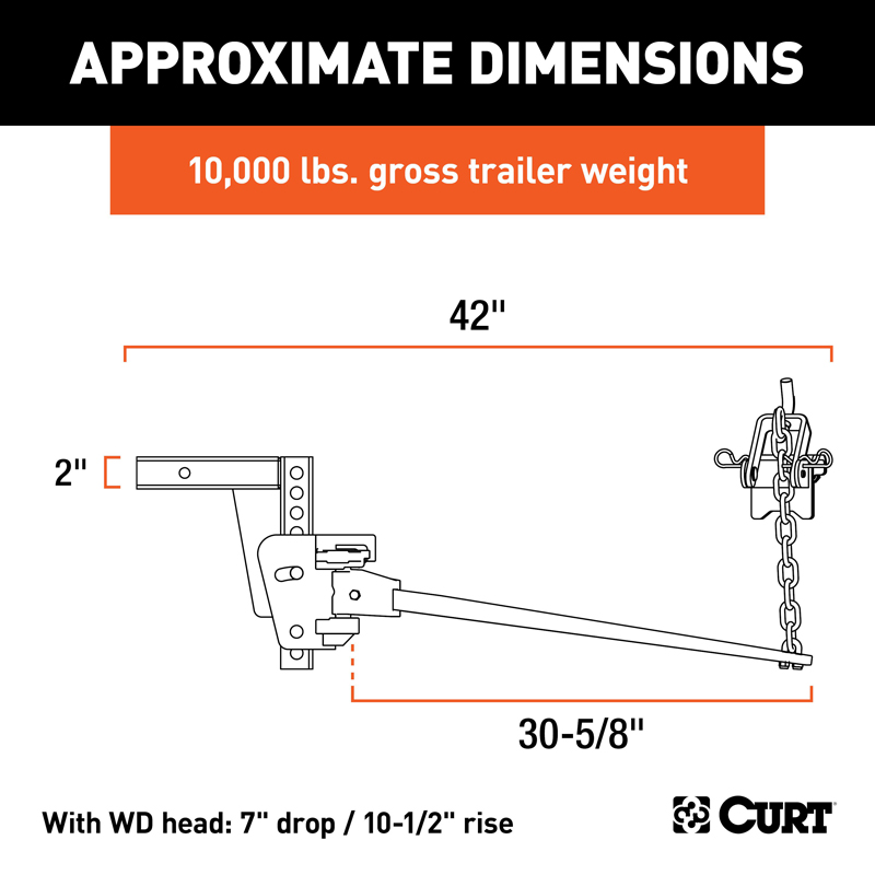 CURT | Deep Drop Trunnion Bar Weight Distribution Hitch (8K - 10K lbs, 30-5/8" Bars) CURT Weight Distribution