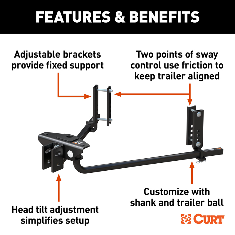 CURT | TruTrack 2P Weight Distribution Hitch with 2x Sway Control, 8-10K (No Shank) CURT Weight Distribution