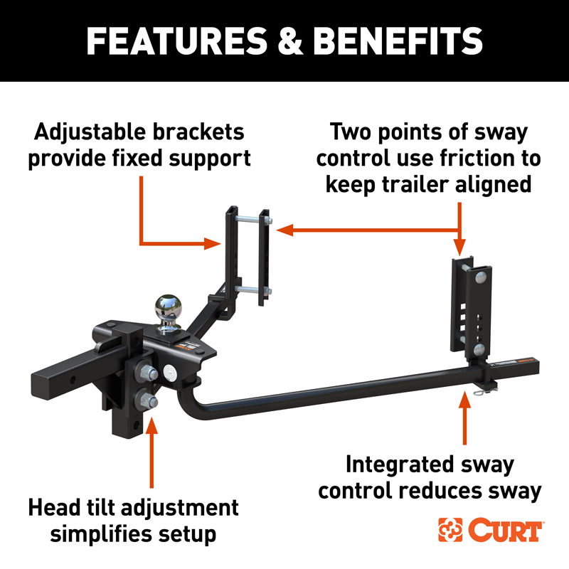 CURT | TruTrack 2P Weight Distribution Hitch with 2x Sway Control, 8-10K CURT Weight Distribution