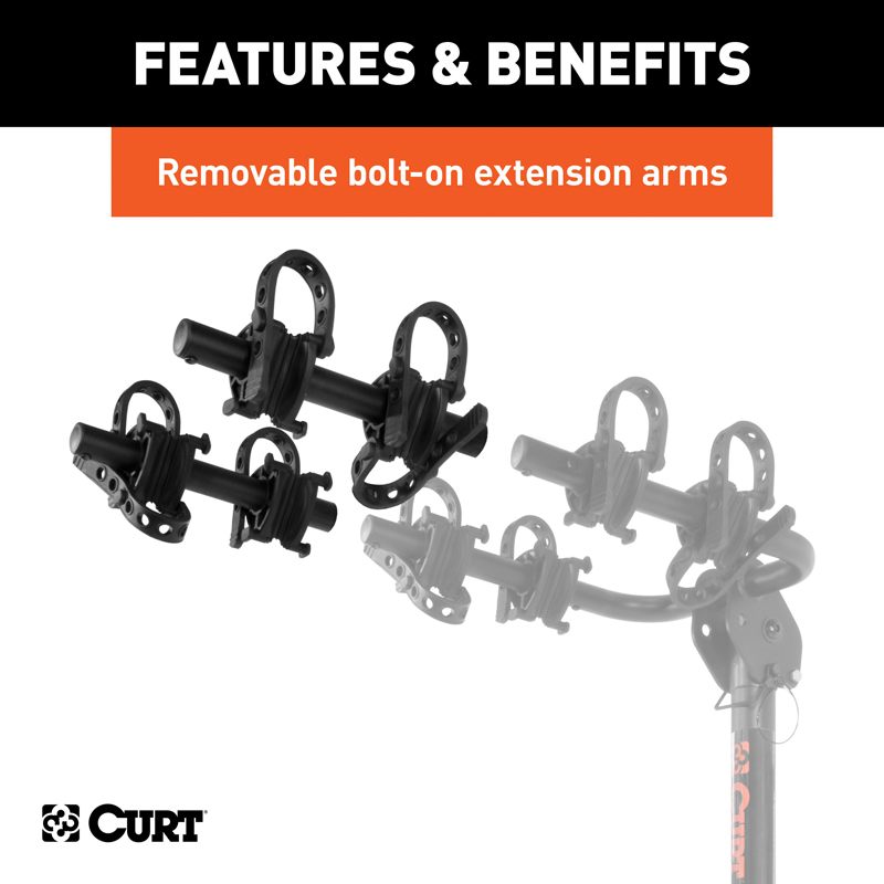 CURT | Extendable Hitch-Mounted Bike Rack (2 or 4 Bikes, 1-1/4" or 2" Shank) CURT Hitch Cargo Carrier