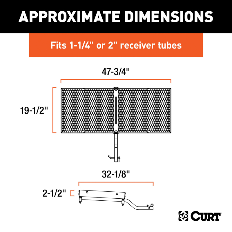 CURT | 48" x 20" Black Steel Tray Cargo Carrier (1-1/4", 2" Adapter, 300 lbs.) CURT Hitch Cargo Carrier