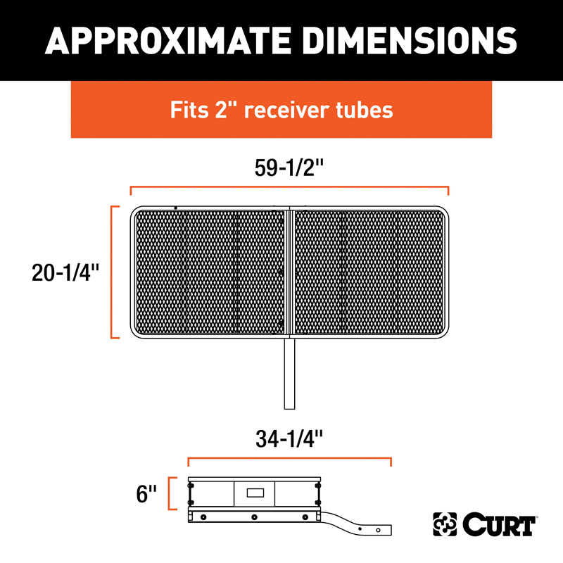 CURT | 60" x 20" Black Steel Basket Cargo Carrier (Fixed 2" Shank, 500 lbs.) CURT Hitch Cargo Carrier