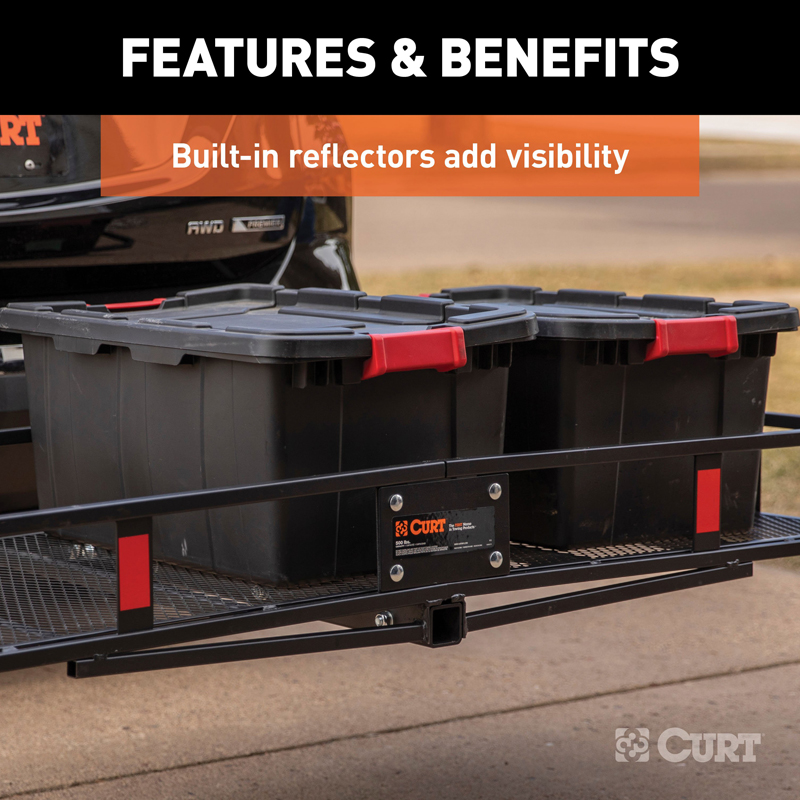 CURT | 60" x 20" Black Steel Basket Cargo Carrier (Fixed 2" Shank, 500 lbs.) CURT Hitch Cargo Carrier