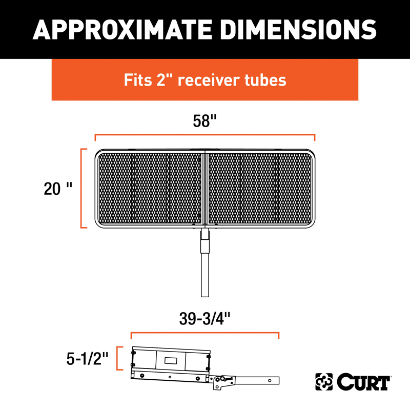 CURT | 60" x 20" Black Steel Basket Cargo Carrier (Folding 2" Shank, 500 lbs.)