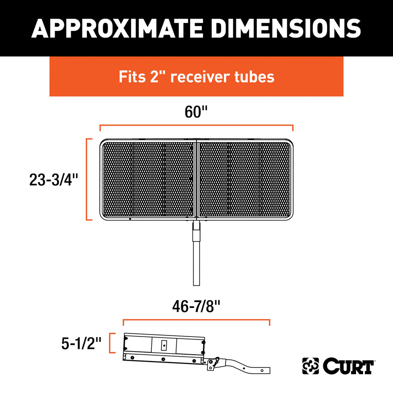 CURT | 60" x 24" Black Steel Basket Cargo Carrier (Folding 2" Shank, 500 lbs.)