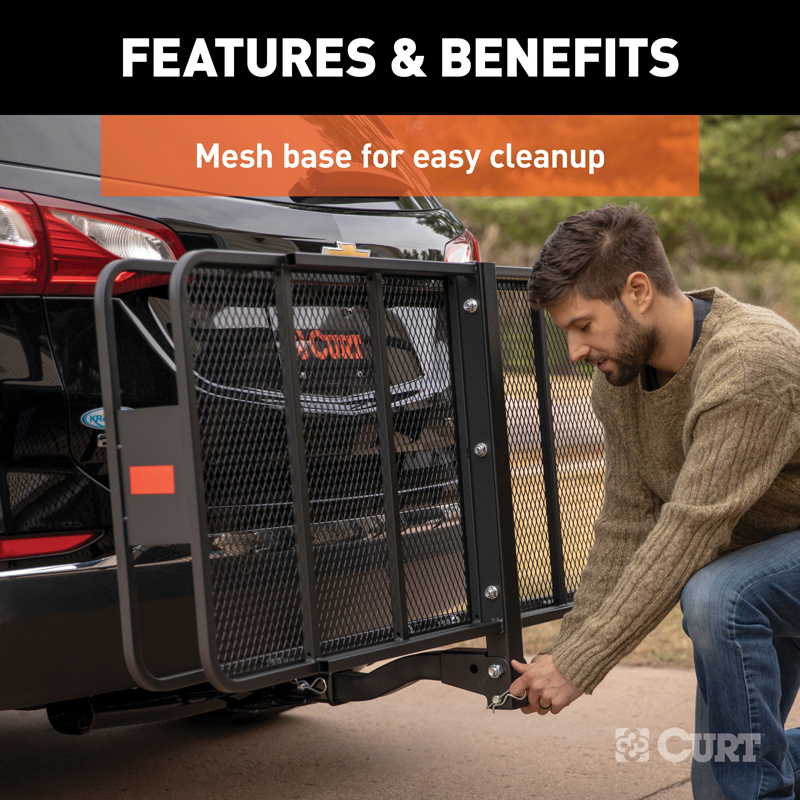 CURT | 60" x 24" Black Steel Basket Cargo Carrier (Folding 2" Shank, 500 lbs.) CURT Hitch Cargo Carrier