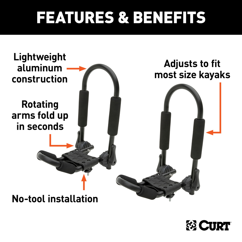 CURT | Adjustable Aluminum Roof Rack Kayak Holders CURT Roof Racks & Storage