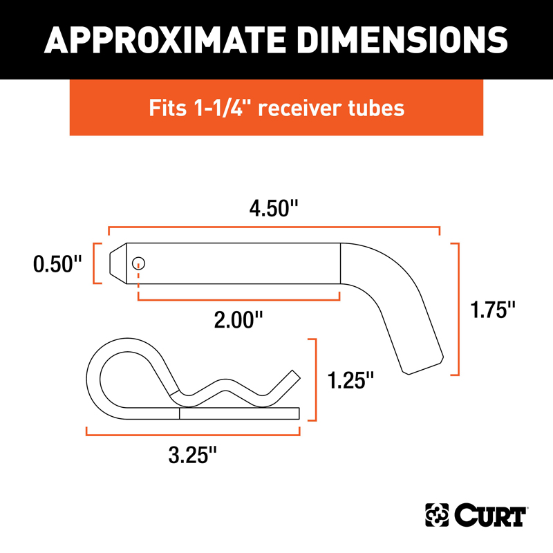 CURT | 1/2" Hitch Pin (1-1/4" Receiver, Zinc, Packaged) CURT Hitch Accessories