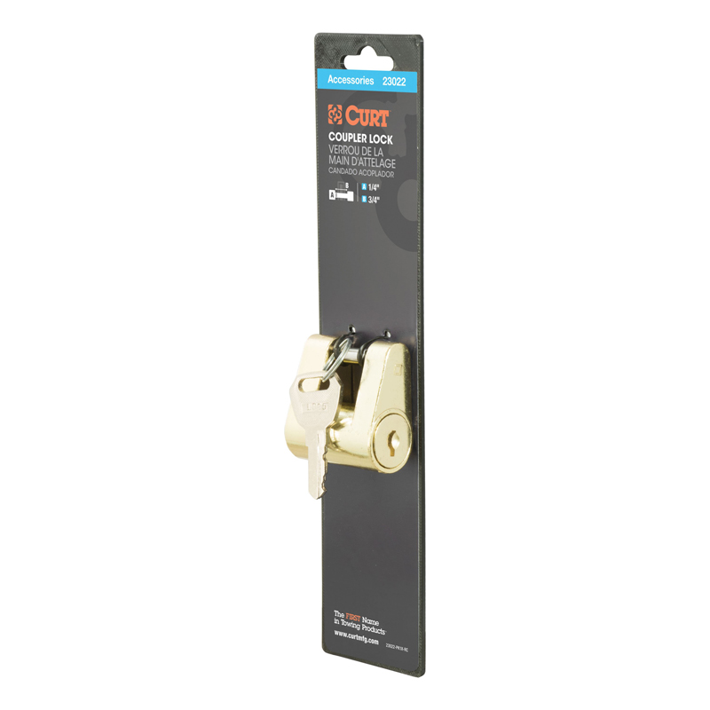 CURT | Coupler Lock (1/4" Pin, 3/4" Latch Span, Padlock, Brass-Plated) CURT Hitch Accessories