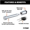 CURT | 5/8" Hitch Lock (2" or 2-1/2" Receiver, Barbell, Chrome) CURT Hitch Accessories