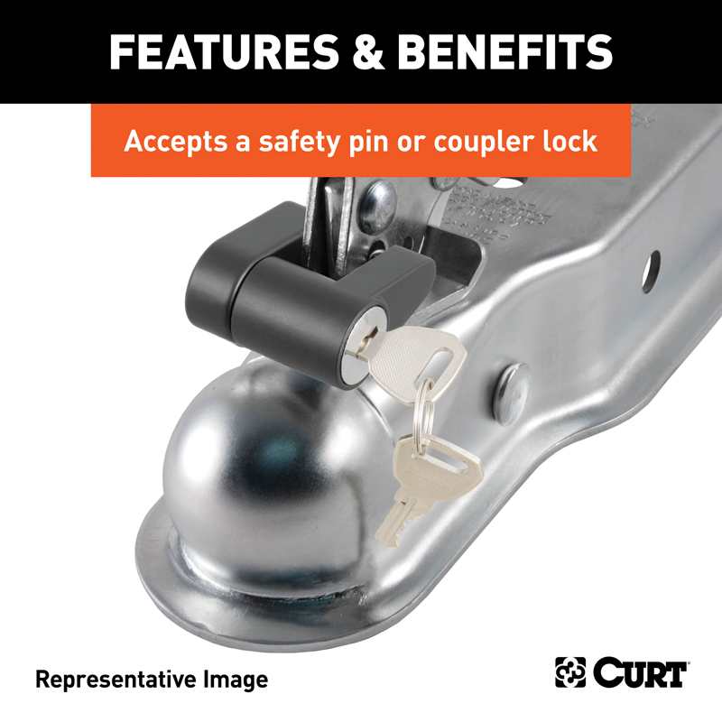 CURT | 2" Straight-Tongue Coupler with Posi-Lock (3" Channel, 5,000 lbs, Zinc)