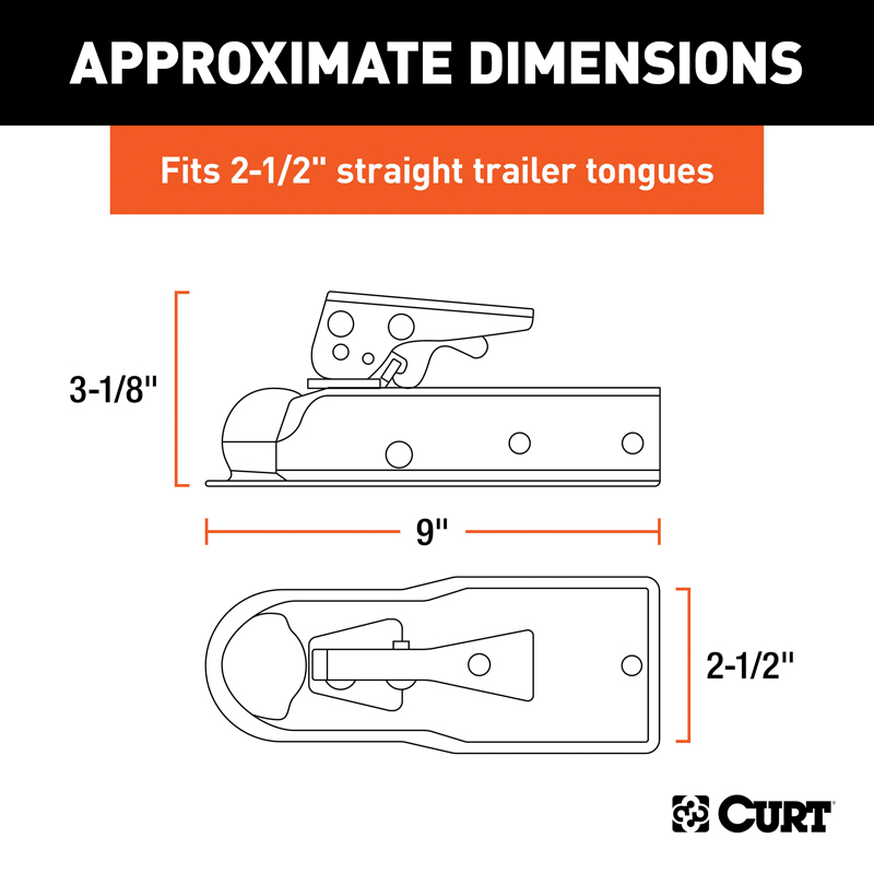 CURT | 1-7/8" Straight-Tongue Coupler with Posi-Lock (2-1/2" Channel, 2,000 lbs, Zinc)