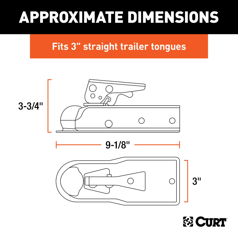 CURT | 1-7/8" Straight-Tongue Coupler with Posi-Lock (3" Channel, 2,000 lbs, Zinc)