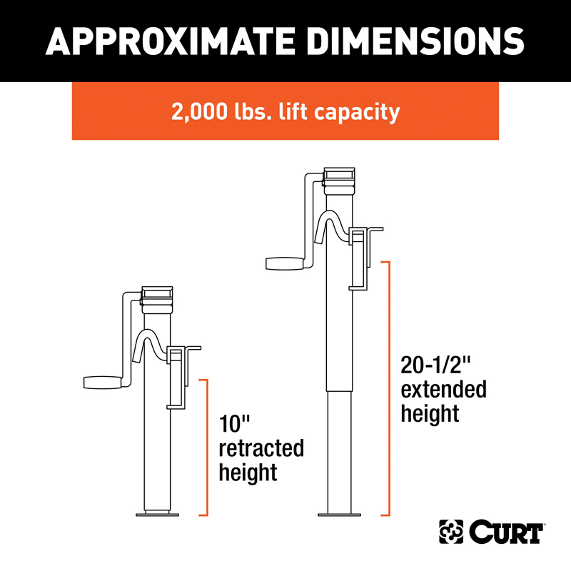 CURT | Bracket-Mount Swivel Jack with Side Handle (2,000 lbs, 10" Travel)
