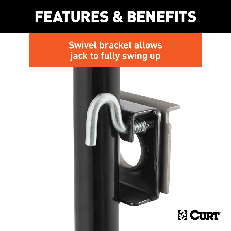 CURT | Bracket-Mount Swivel Jack with Side Handle (2,000 lbs, 10" Travel)
