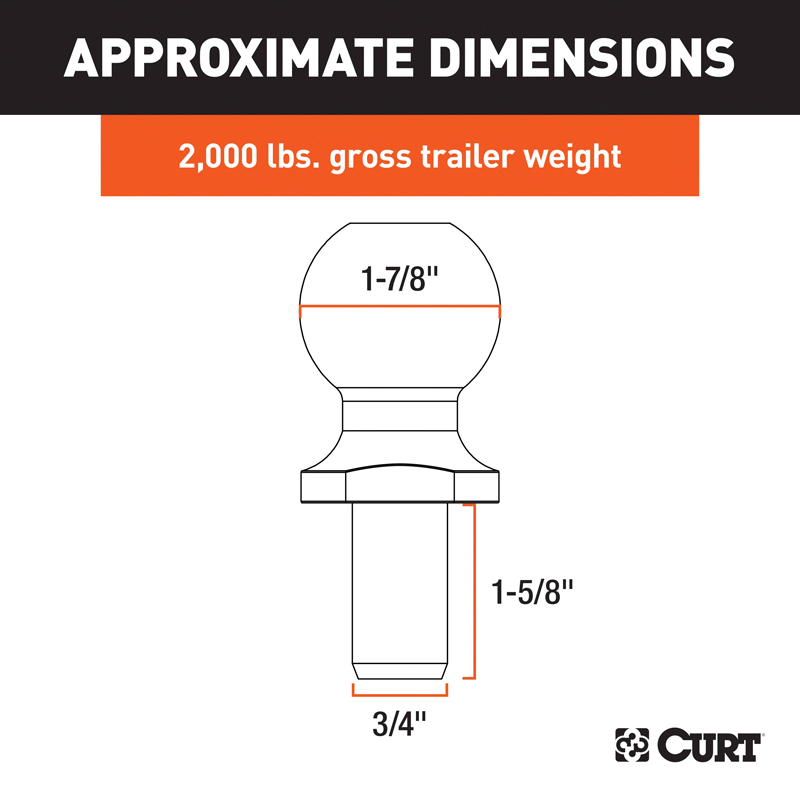 CURT | 1-7/8" Trailer Ball (3/4" x 1-5/8" Shank, 2,000 lbs., Chrome)