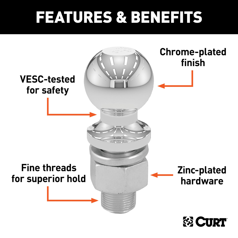 CURT | 2-5/16" Trailer Ball (1" x 3" Shank, 6,000 lbs., Chrome) CURT Hitch Balls & Mounts