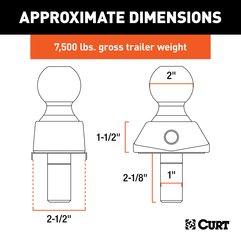 CURT | RockerBall 2" Cushion Hitch Trailer Ball (1" Shank, 7,500 lbs.)