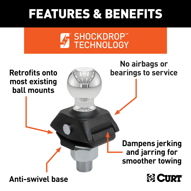 CURT | RockerBall 2" Cushion Hitch Trailer Ball (1" Shank, 7,500 lbs.)
