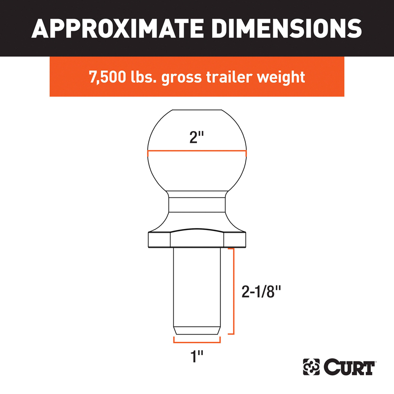 CURT | 2" Trailer Ball (1" x 2-1/8" Shank, 7,500 lbs., Chrome, Packaged)