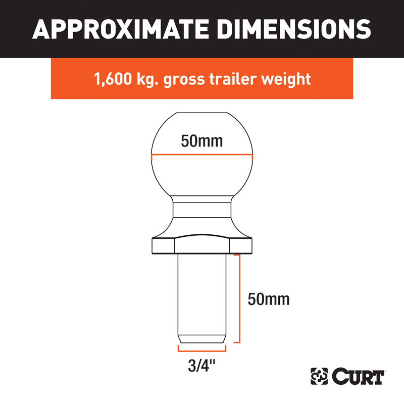 CURT | 50mm Trailer Ball (3/4" x 50mm Shank, 1,600 kg., Chrome) CURT Hitch Balls & Mounts