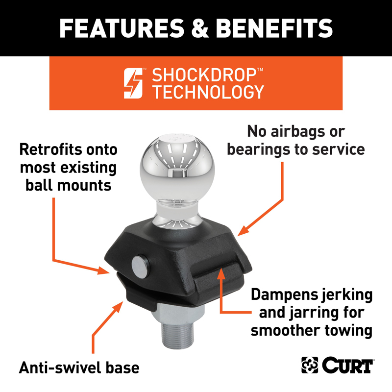CURT | RockerBall 2-5/16" Cushion Hitch Trailer Ball (1" Shank, 7,500 lbs., Packaged)
