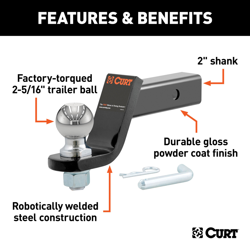 CURT | Loaded Ball Mount with 2-5/16" Ball (2" Shank, 7,500 lbs., 4" Drop)