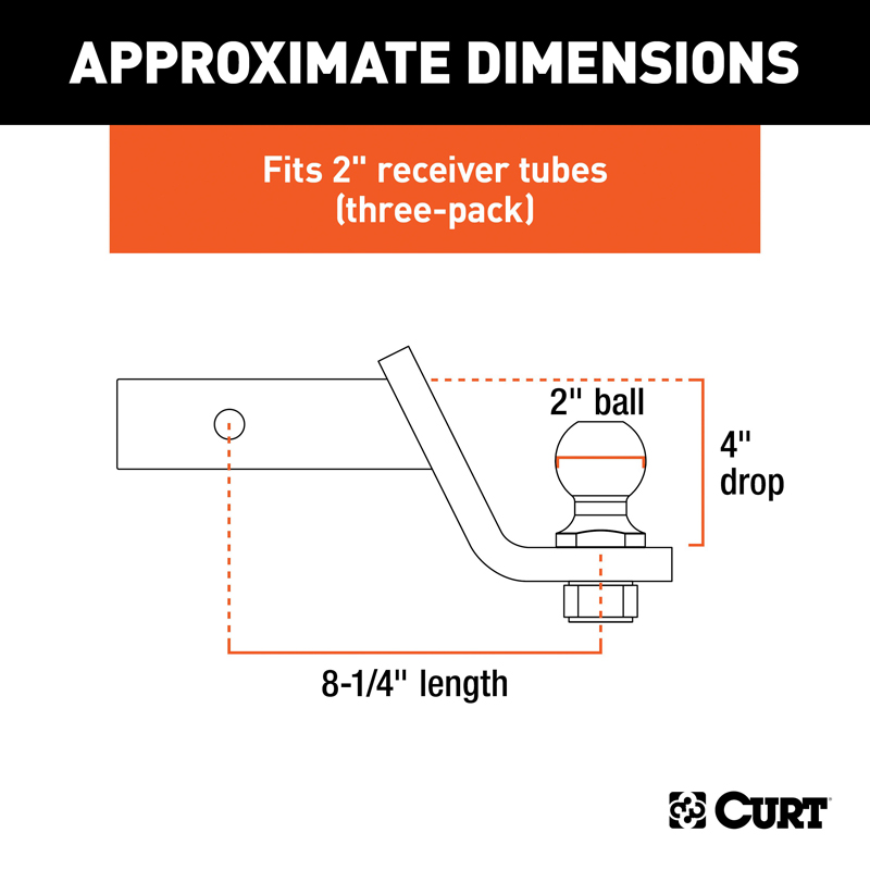 CURT | Loaded Ball Mounts with 2" Balls (2" Shank, 7,500 lbs., 4" Drop, 3-Pack)