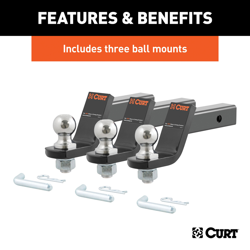 CURT | Loaded Ball Mounts with 2" Balls (2" Shank, 7,500 lbs., 4" Drop, 3-Pack)