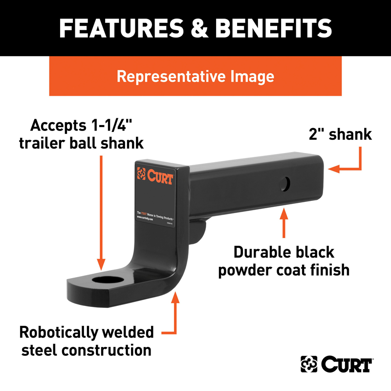 CURT | Class 4 Ball Mount (2" Shank, 10,000 lbs., 8" Drop, 9-3/8" Long) CURT Hitch Balls & Mounts