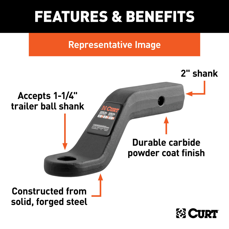 CURT | Forged Ball Mount (2" Shank, 17,000 lbs., 4" Drop, 8-1/2" Long) CURT Hitch Balls & Mounts