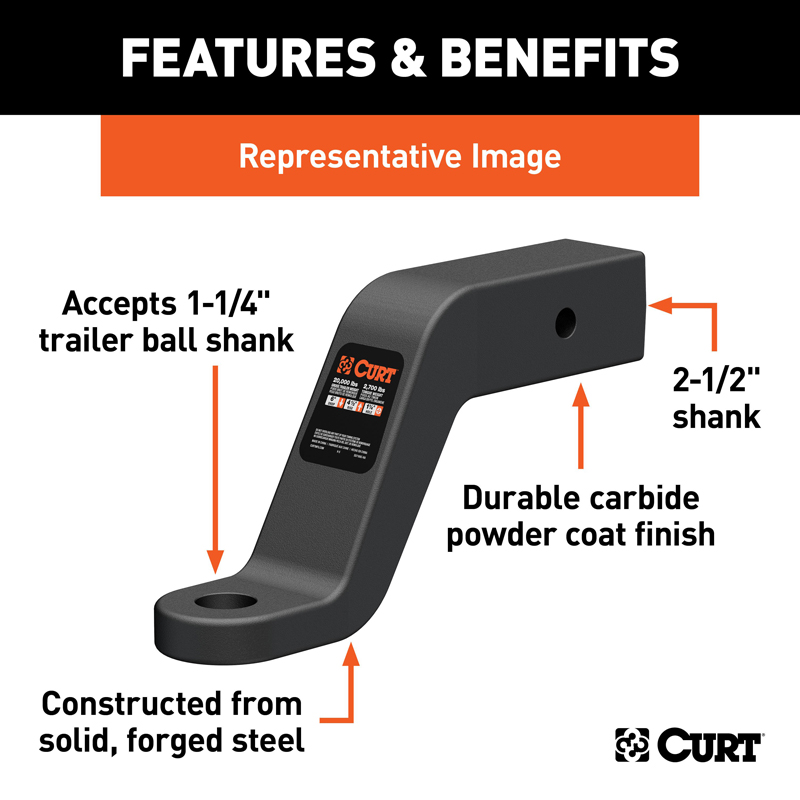 CURT | Commercial Duty Forged Ball Mount (2-1/2" Shank, 20,000 lbs., 2" Drop) CURT Hitch Balls & Mounts