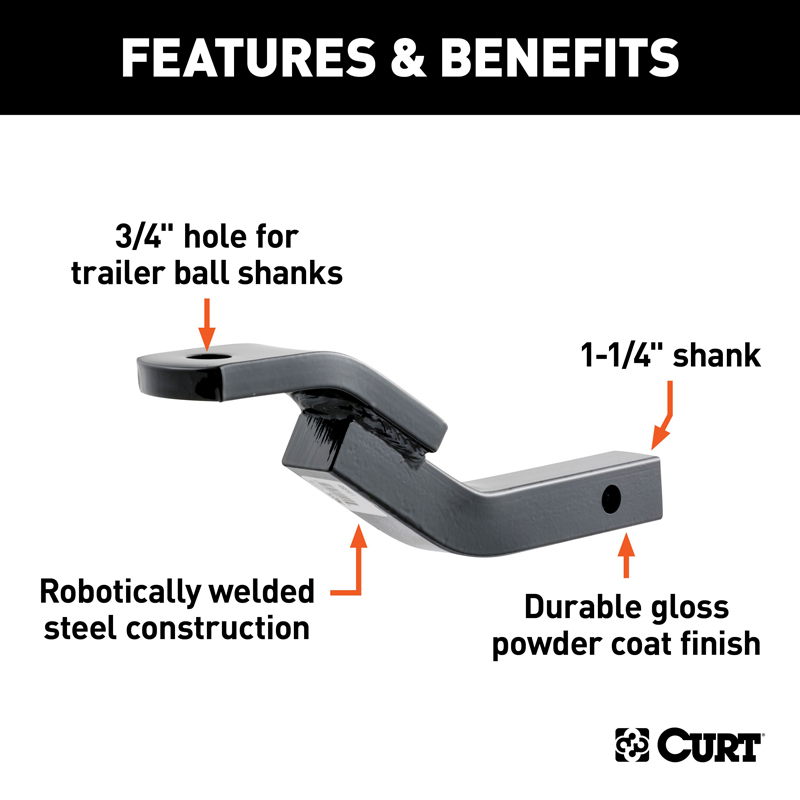 CURT | Class 2 Ball Mount (1-1/4" Shank, 3,500 lbs., 3-1/8" Rise, 10-5/16" Long) CURT Hitch Balls & Mounts