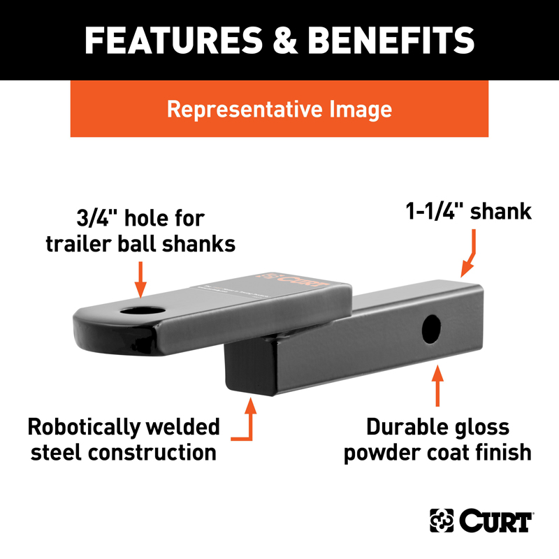 CURT | Class 2 Ball Mount (1-1/4" Shank, 3,500 lbs., 1-1/4" Drop, 6-3/4" Long) CURT Hitch Balls & Mounts